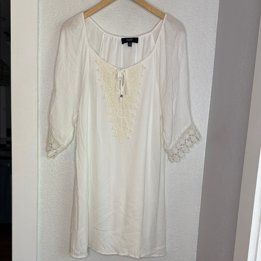 NAÏF Ivory Crochet Lace Swim Cover Up Tunic Medium Boho Beach Pool Resortwear